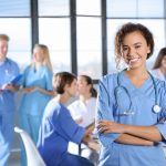 Group of nursing students in a lounge