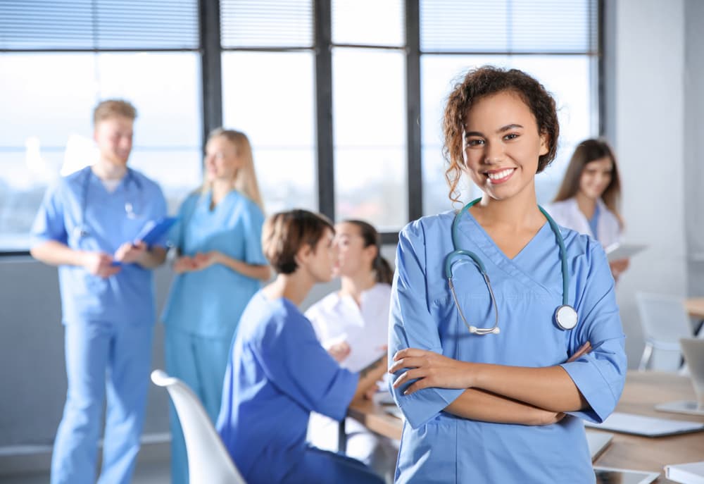 Group of nursing students in a lounge